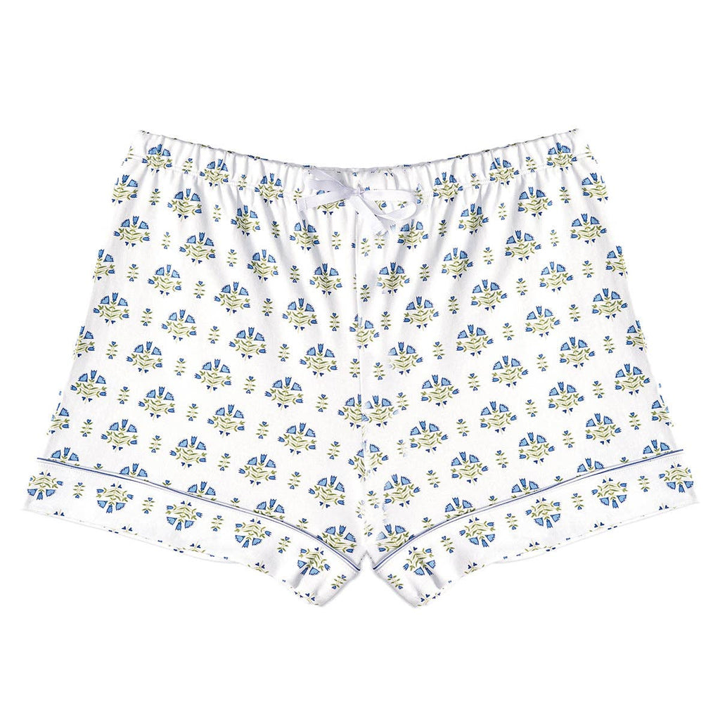 Lyre Flower Block PrintWomen’s Button Front Short Pajama Set: Lyre Flower Block - Green / M