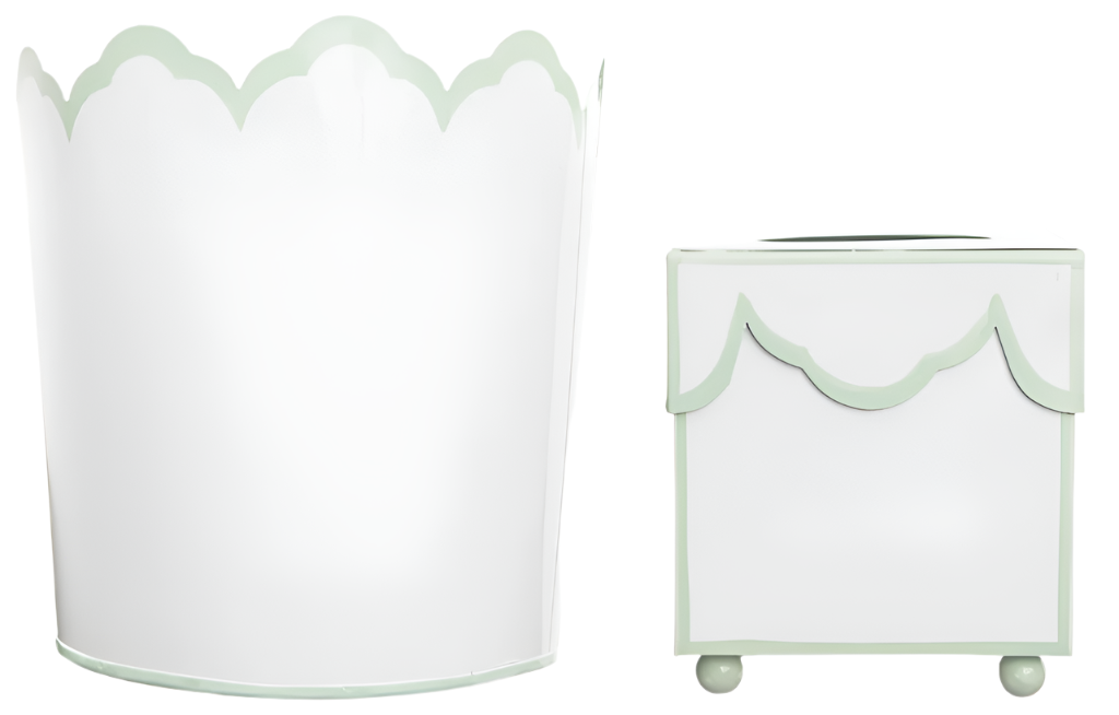 White Scalloped with Green Tissue Holder