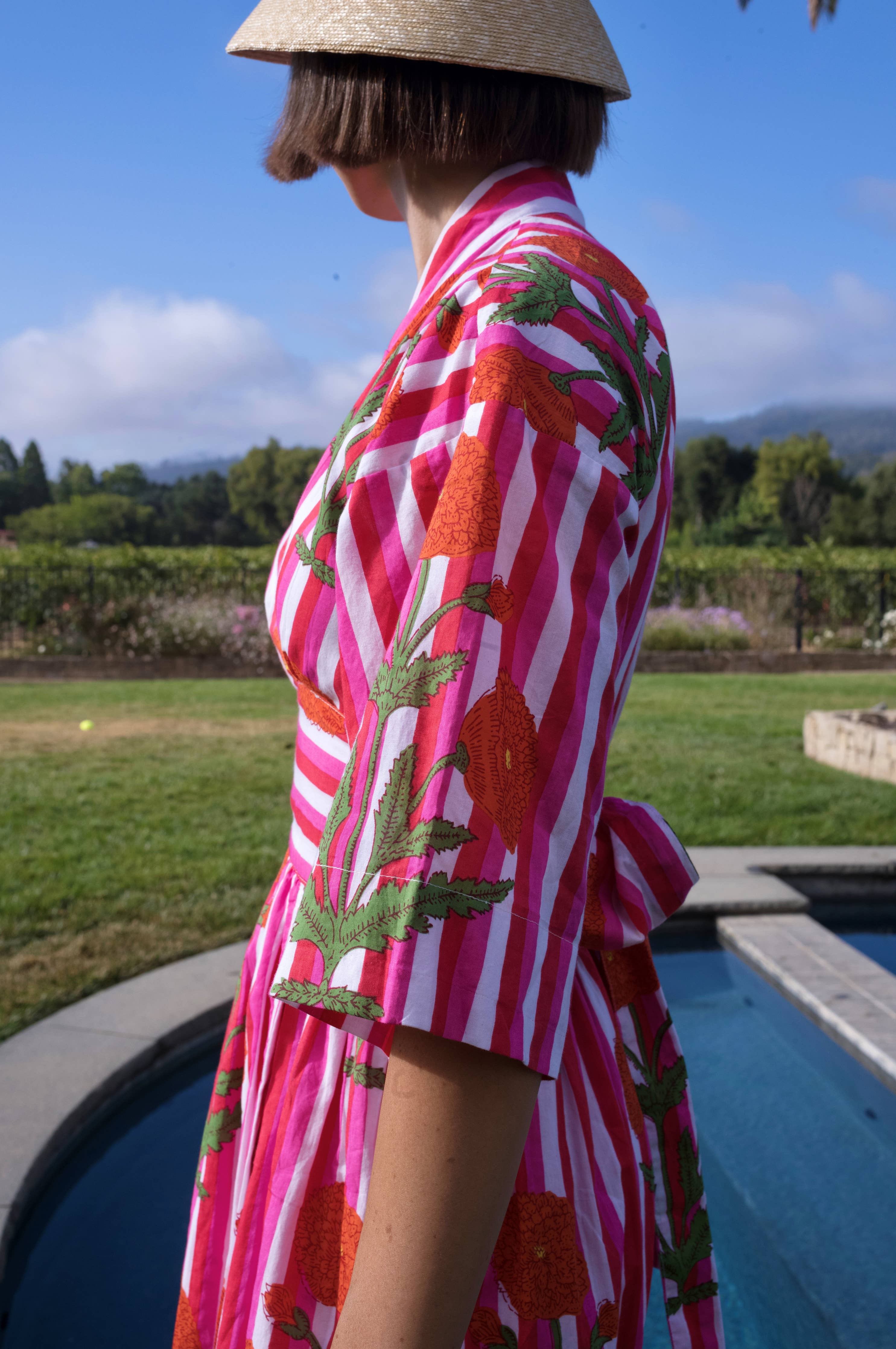 Como Wrap Dress Red/Pink Stripe: S