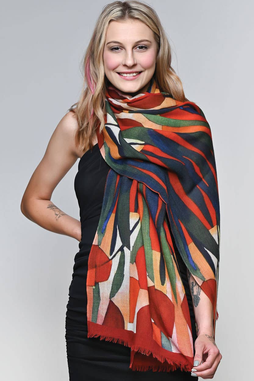 Navita Fine Wool Shawl: Burgundy & Green