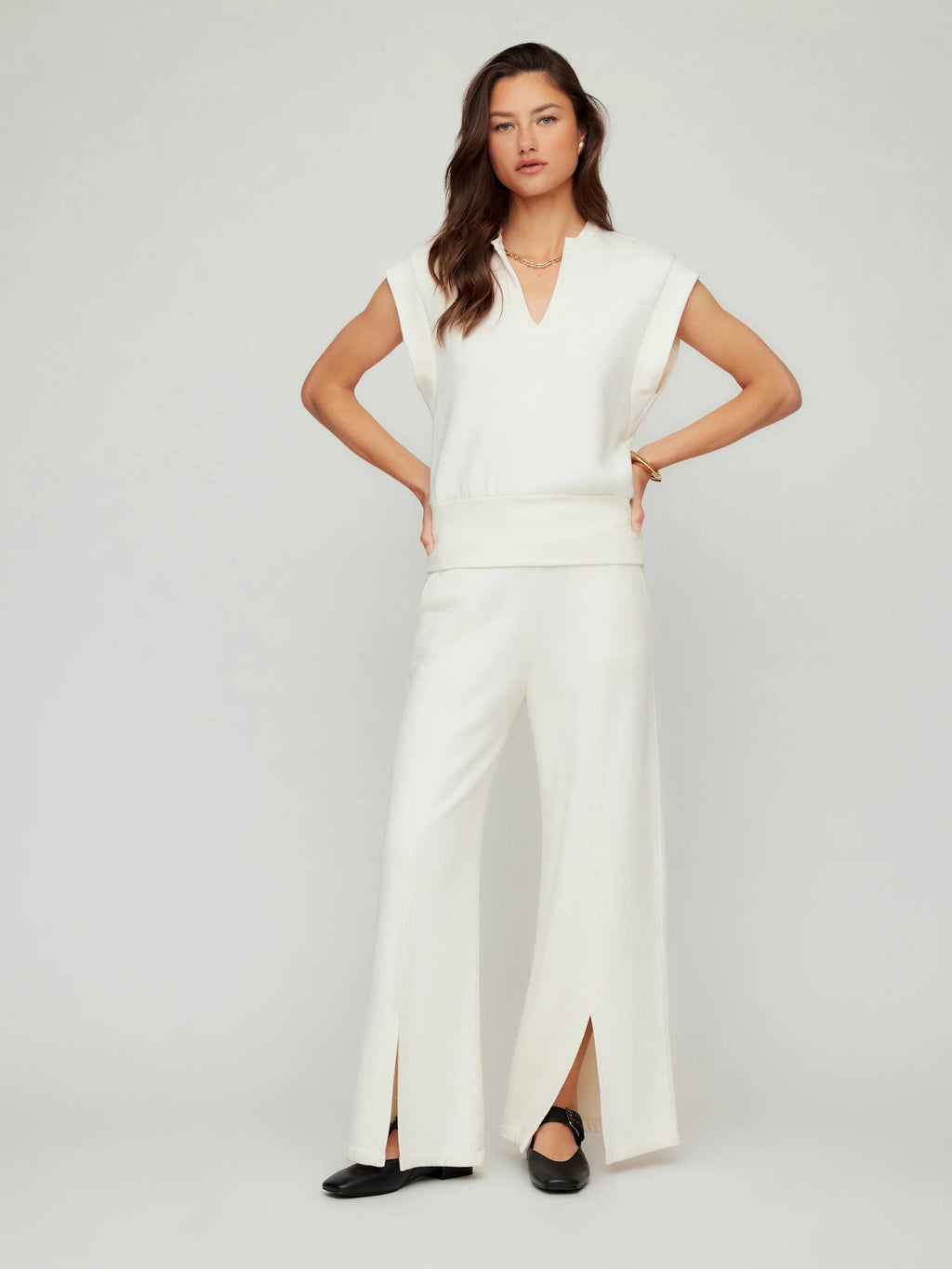 Cream V Neck Top