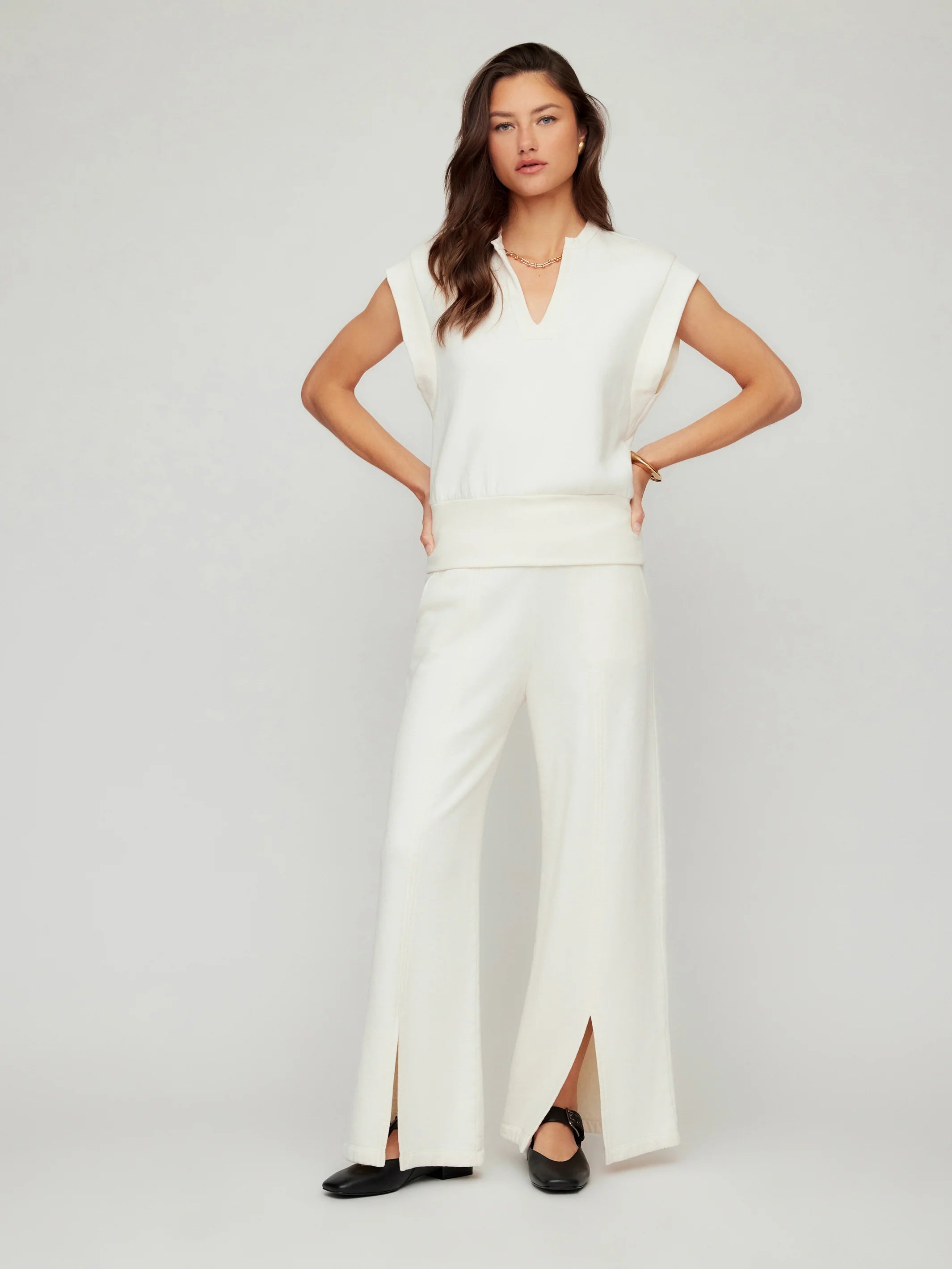 Cream V Neck Top