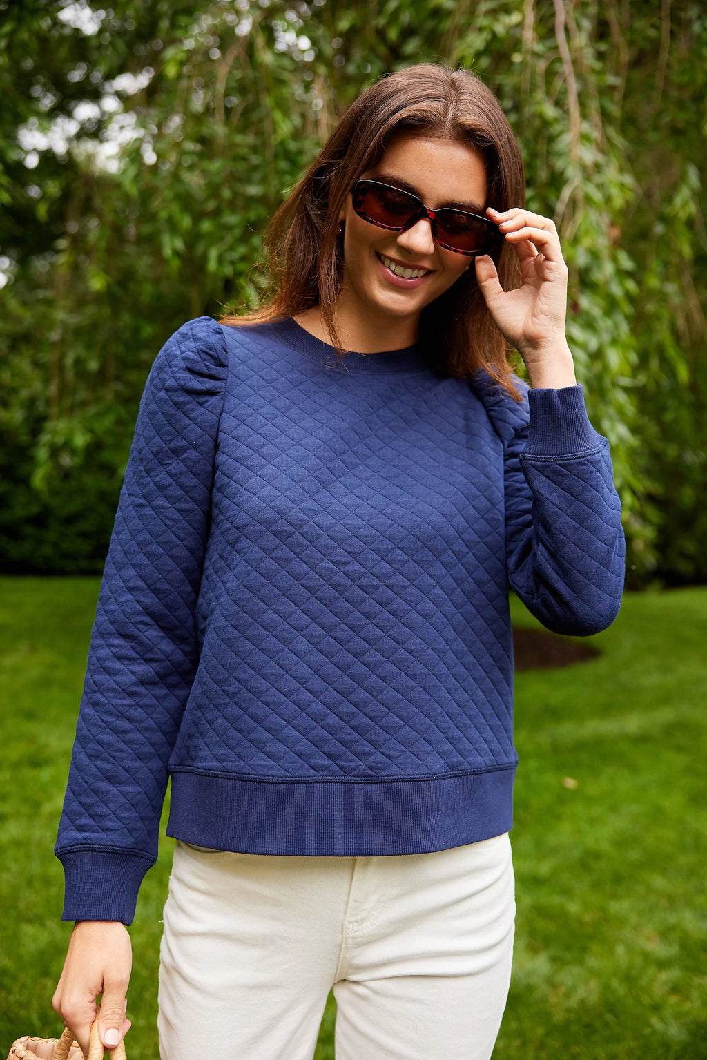 Navy Puff Sleeve Top