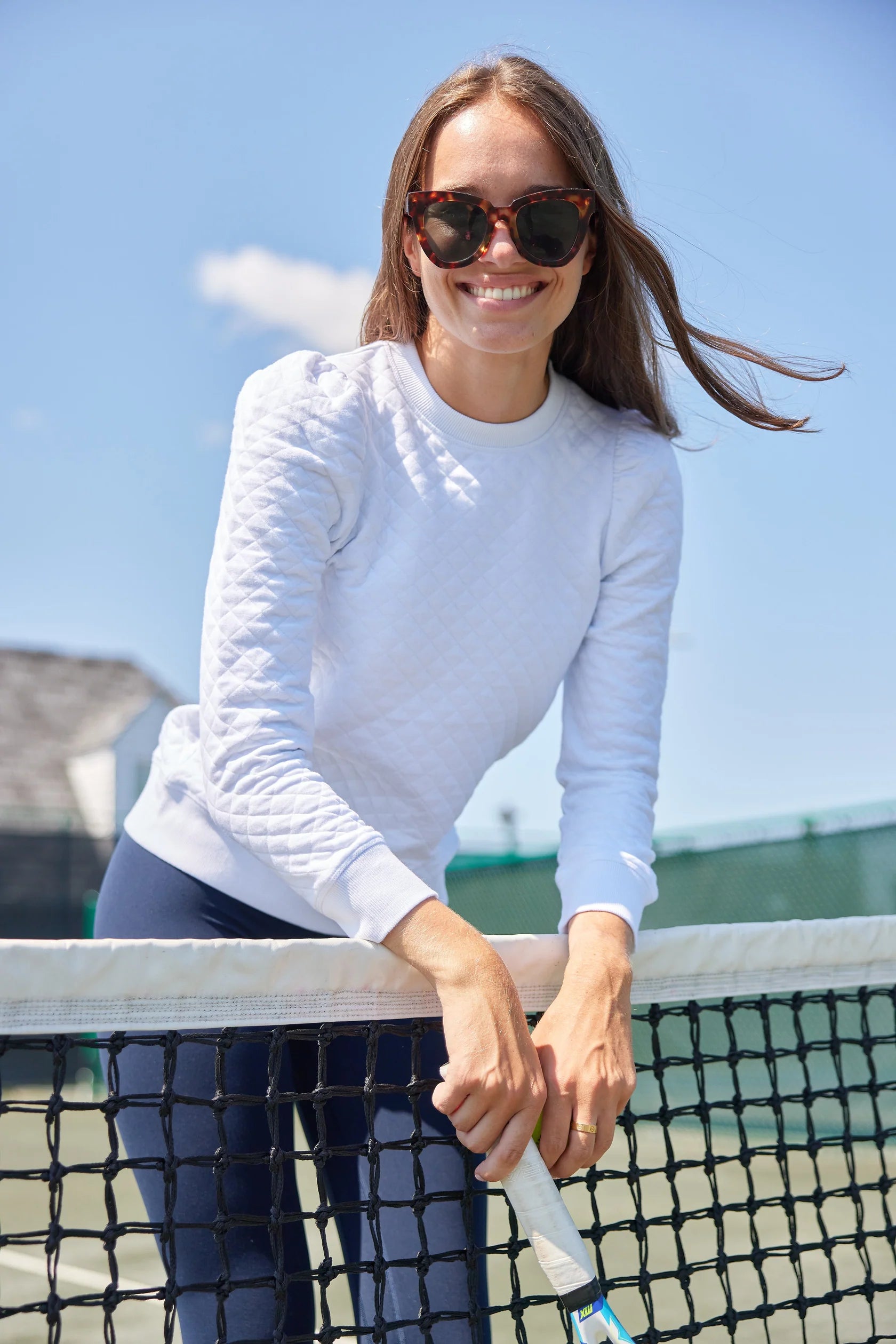 Quilted Puff Sleeve White sweatshirt