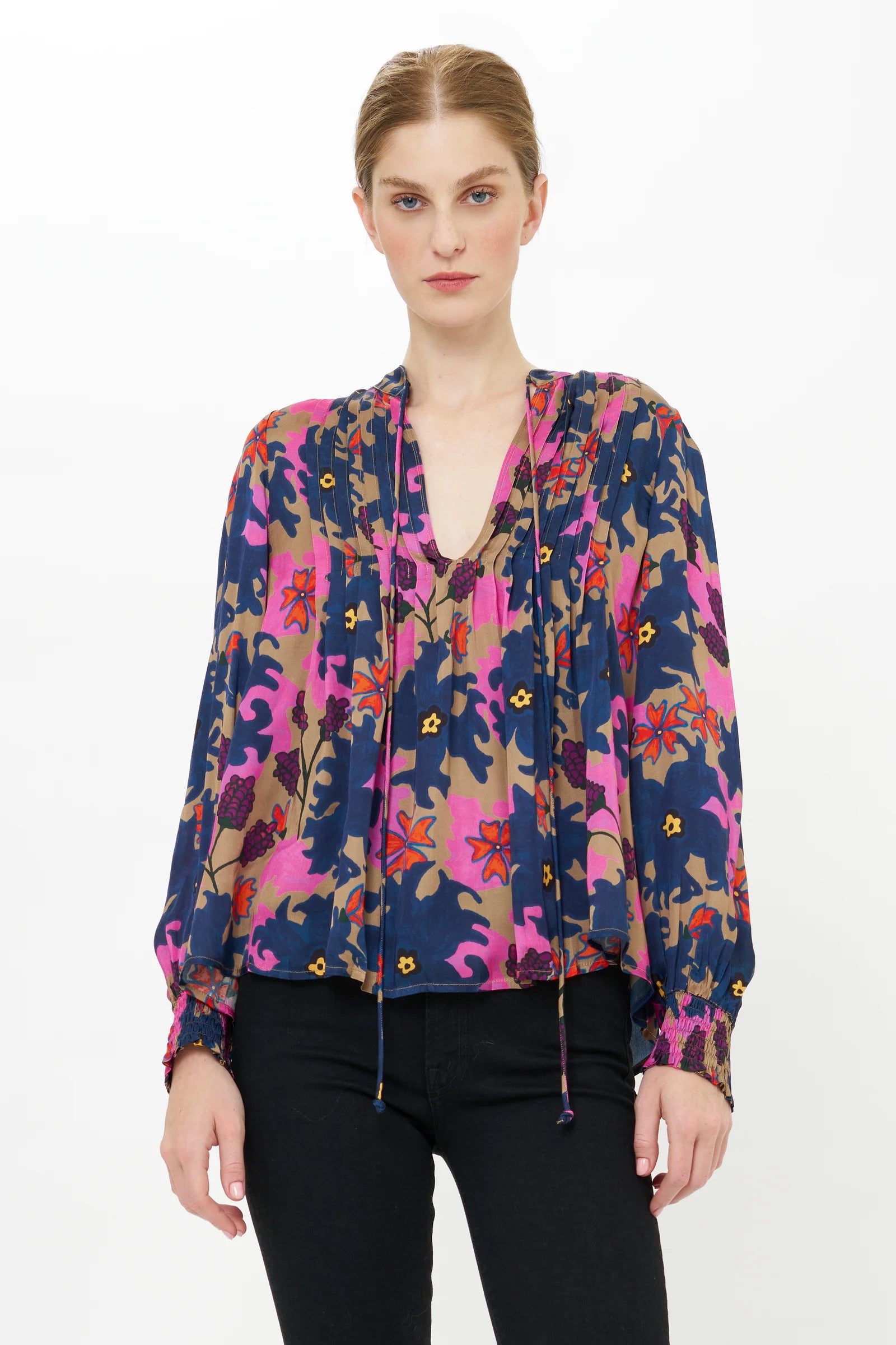 V-Neck Pintuck Blouse