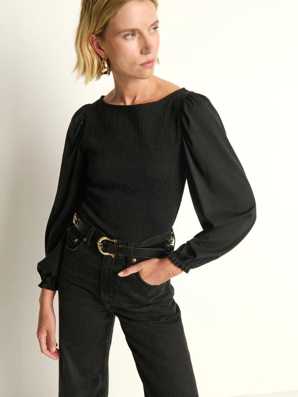 Aidan Smocked Blouse Jet Black