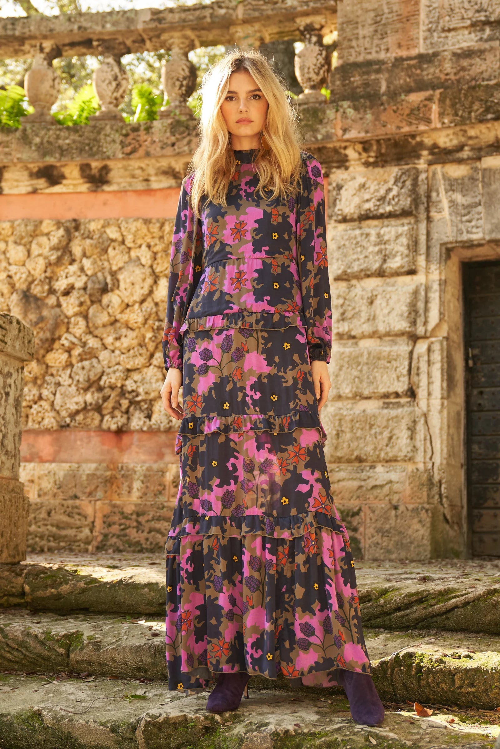 Suzani Navy Mock Neck Maxi