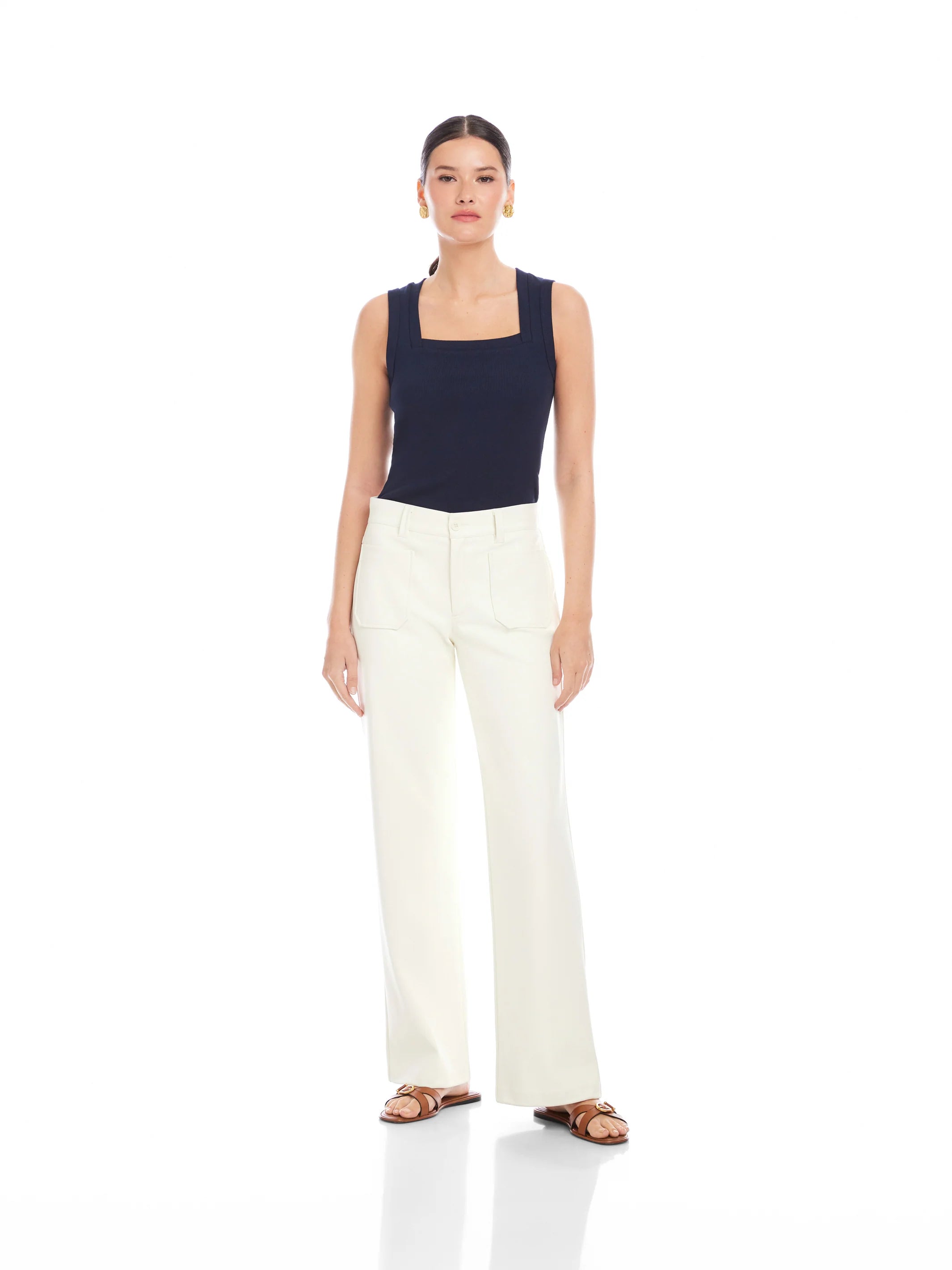 Faux Leather Ivory Wide Leg Pant