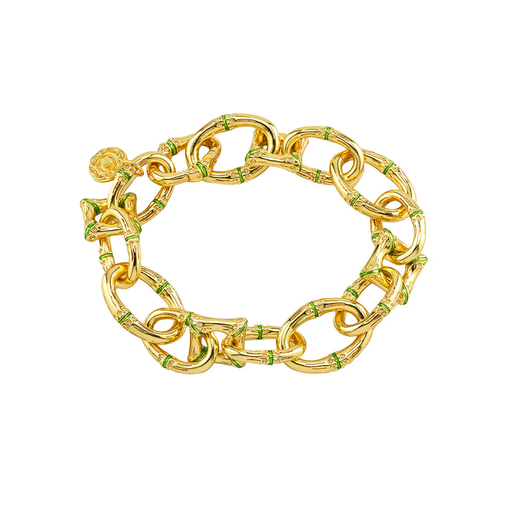 Bangkok Bamboo Link Bracelet, 7.25" - Gold/Green Ename