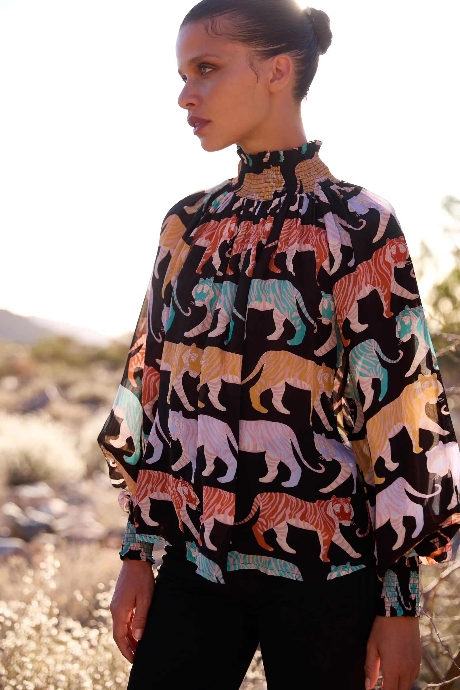High Neck Blouse Black Raj