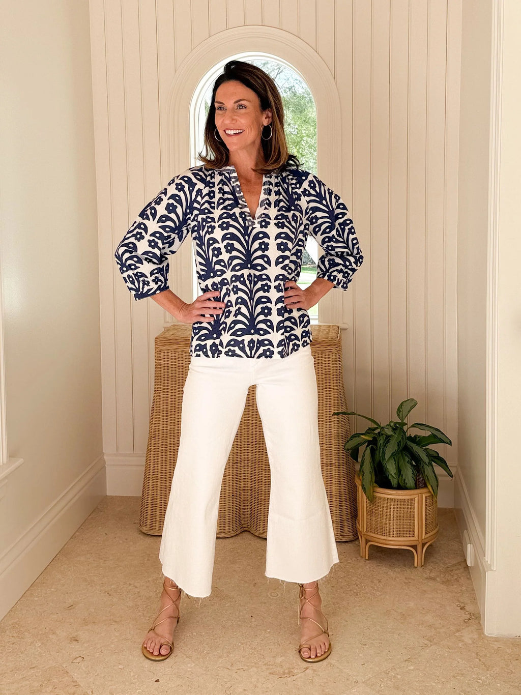 Sallie Ann 3/4 Ikat Block Blouse