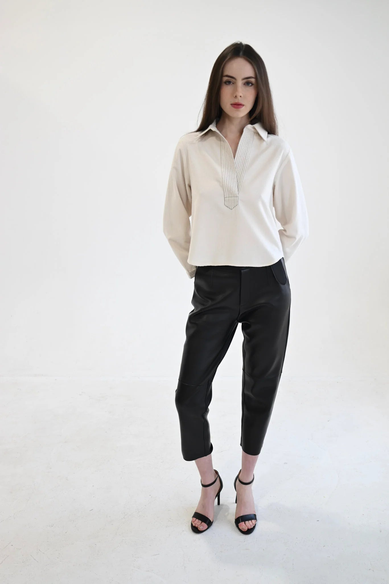 Split Neck Top Long Sleeve