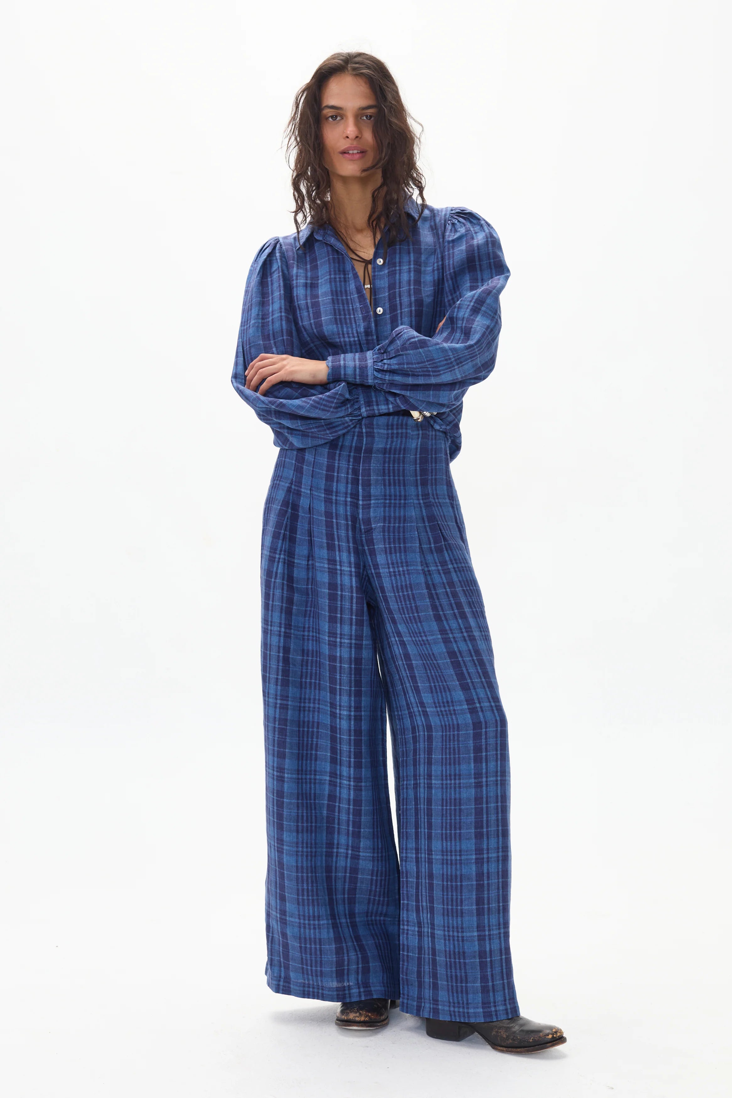 Culotte Linen Pants Ocean Checks