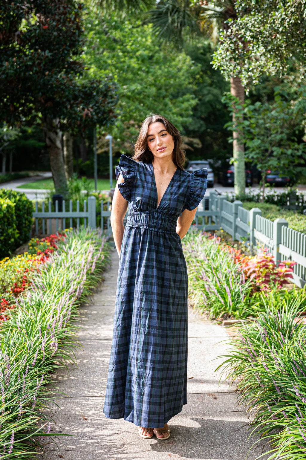 V neck Flutter Sleeve Maxi