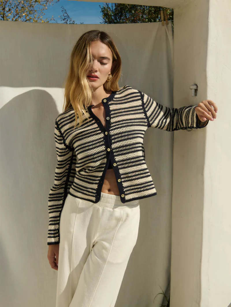 Courtney Crochet Cardigan Navy Stripe