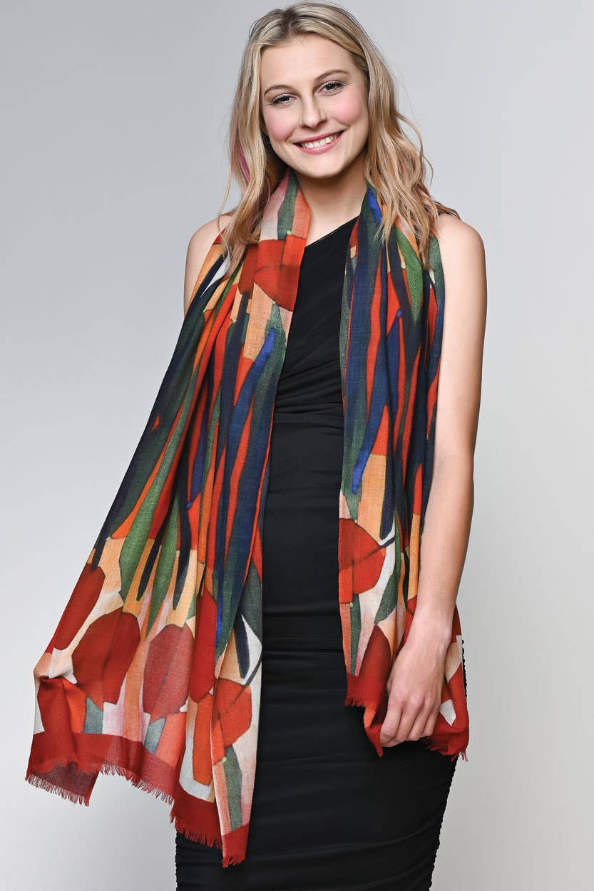 Navita Fine Wool Shawl: Burgundy & Green