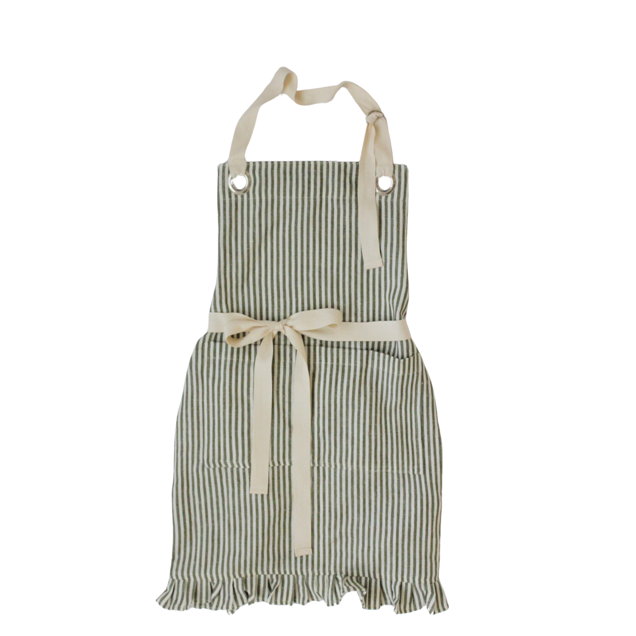 Ruffle Pin Stripe Apron: Rust