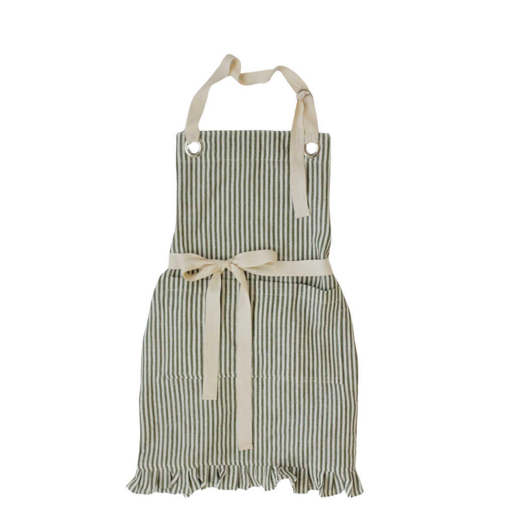 Ruffle Pin Stripe Apron: Tan