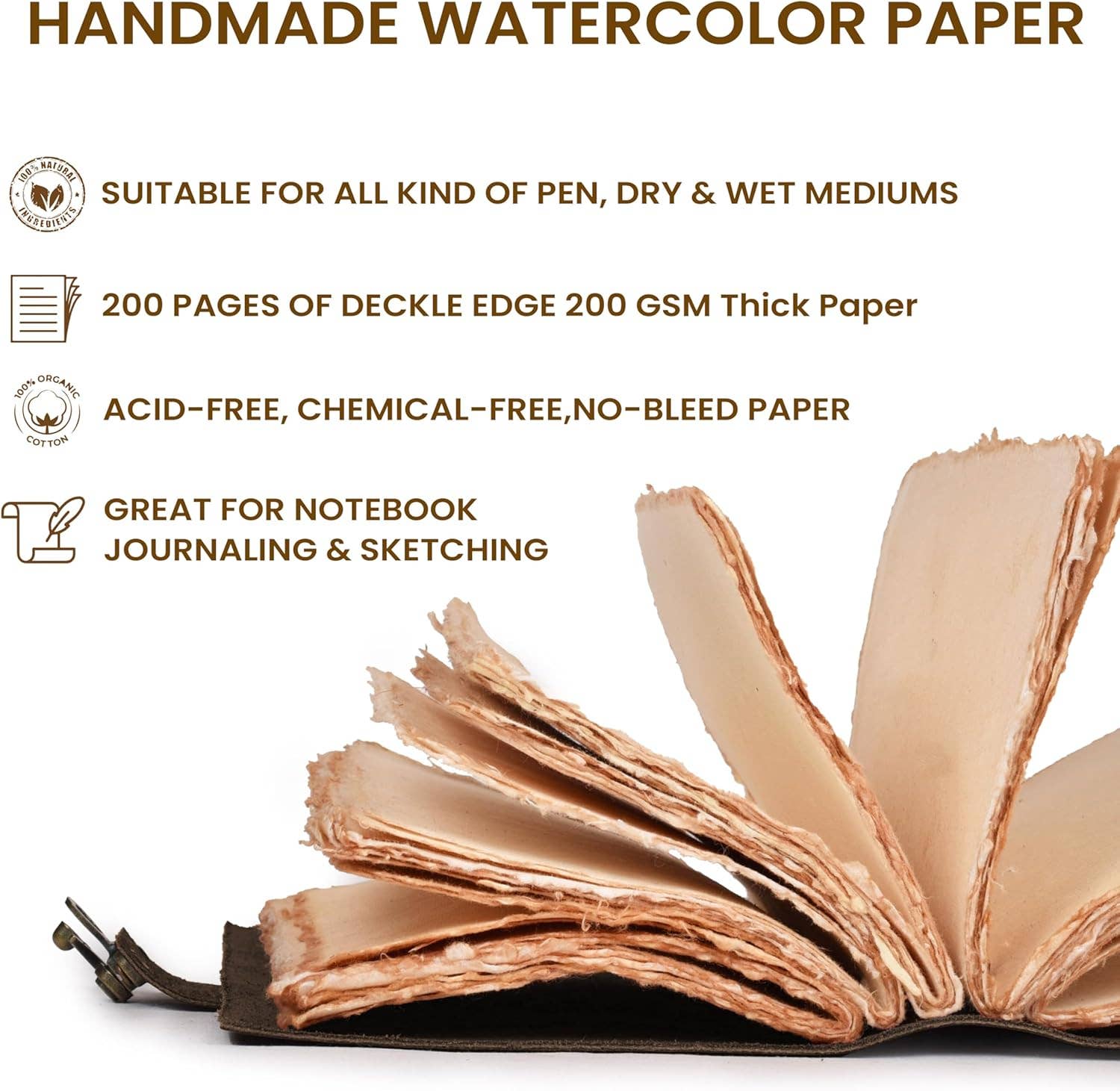 Handmade Leather Journal with C-Lock Unlined Deckle: Brown / 7 x 5 Inches
