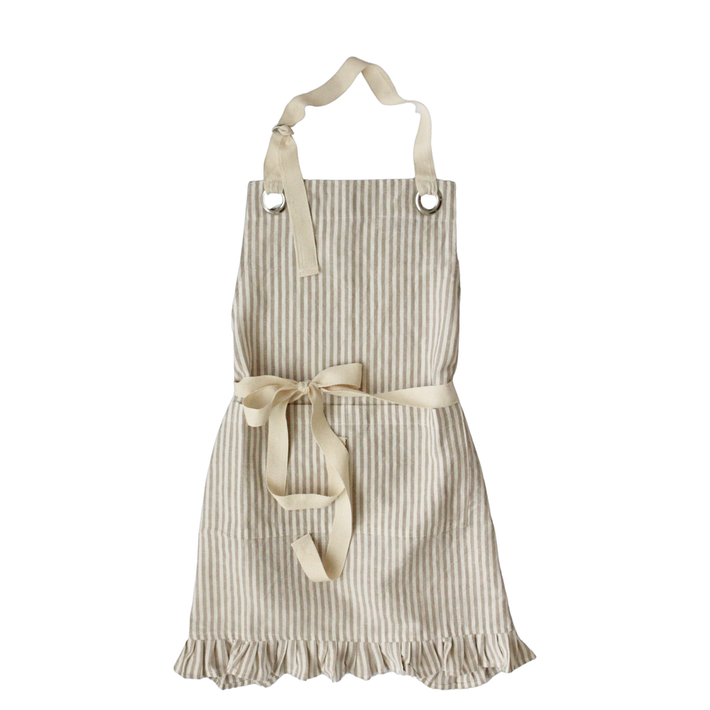Ruffle Pin Stripe Apron: Rust