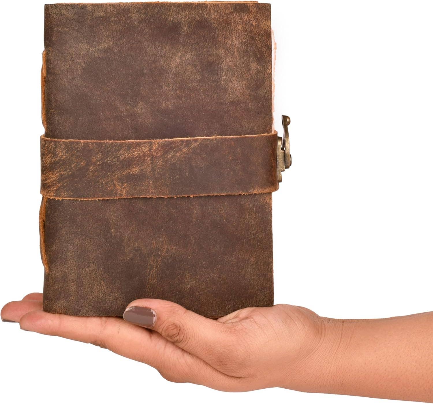 Handmade Leather Journal with C-Lock Unlined Deckle: Brown / 7 x 5 Inches