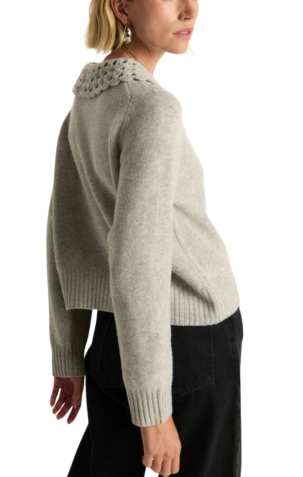 Saori V Neck Mixed Media Top Off White