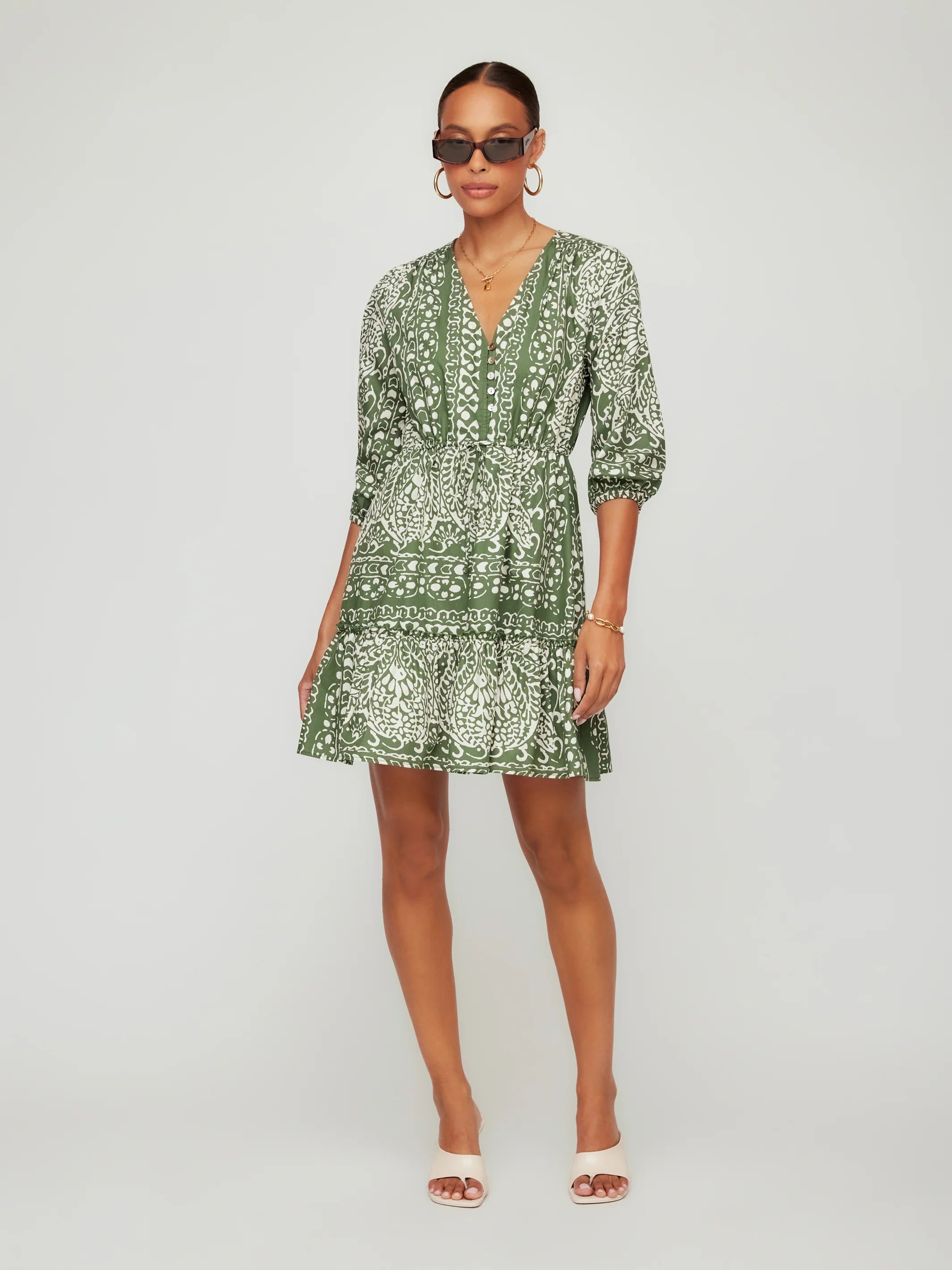 Tasha Tiered Dress Green and Ecru