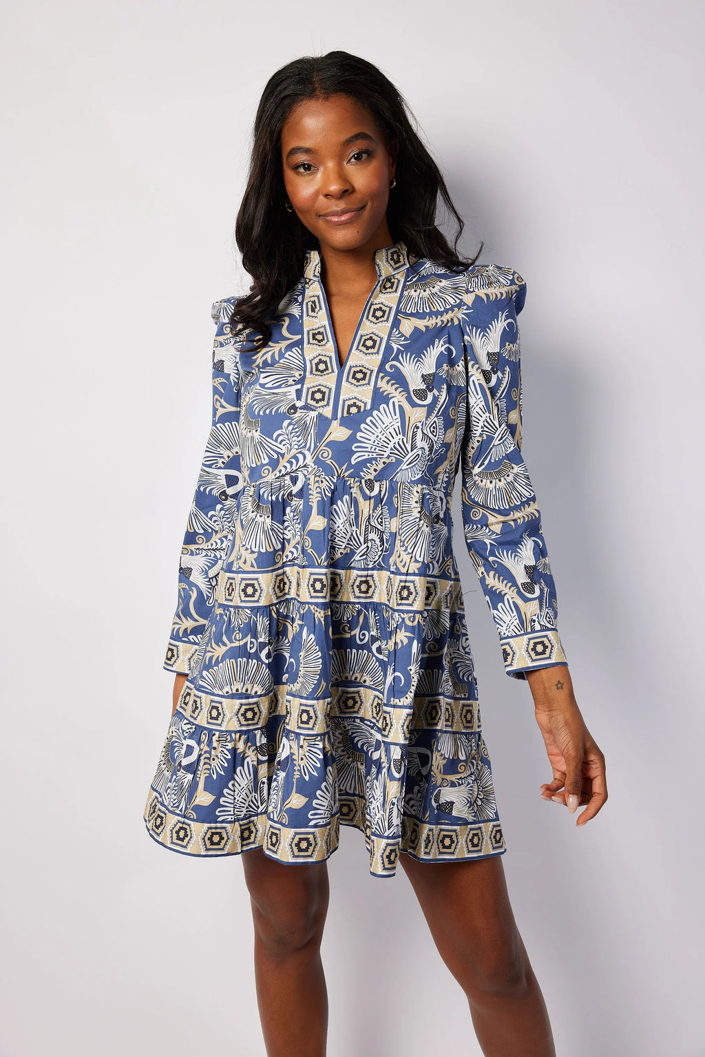 4 LONG SLEEVE TUNIC FLARE DRESS Bird Of Paradise