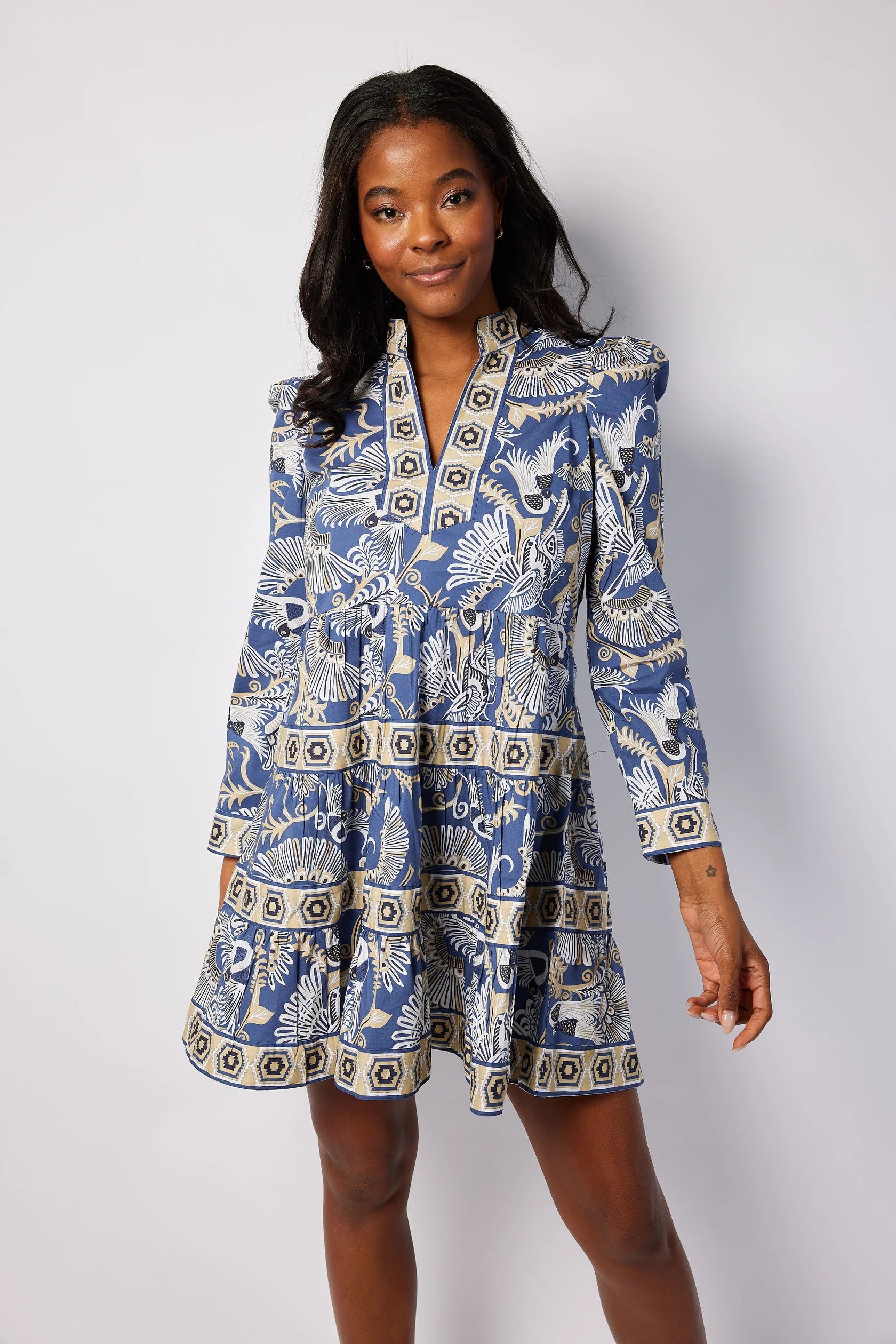 4 LONG SLEEVE TUNIC FLARE DRESS Bird Of Paradise