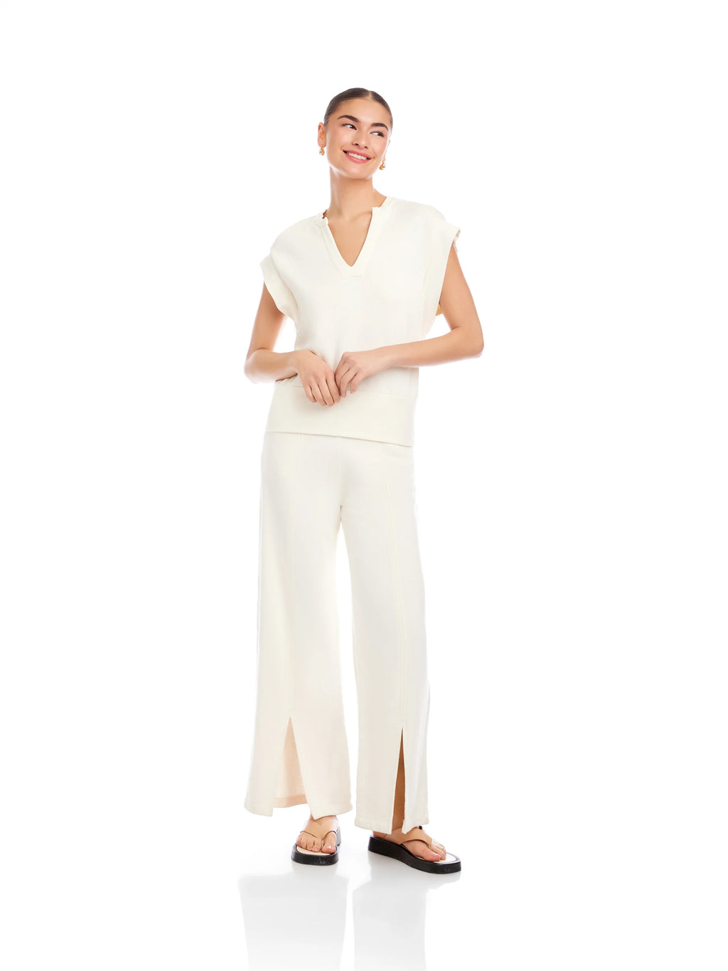 Cream V Neck Top