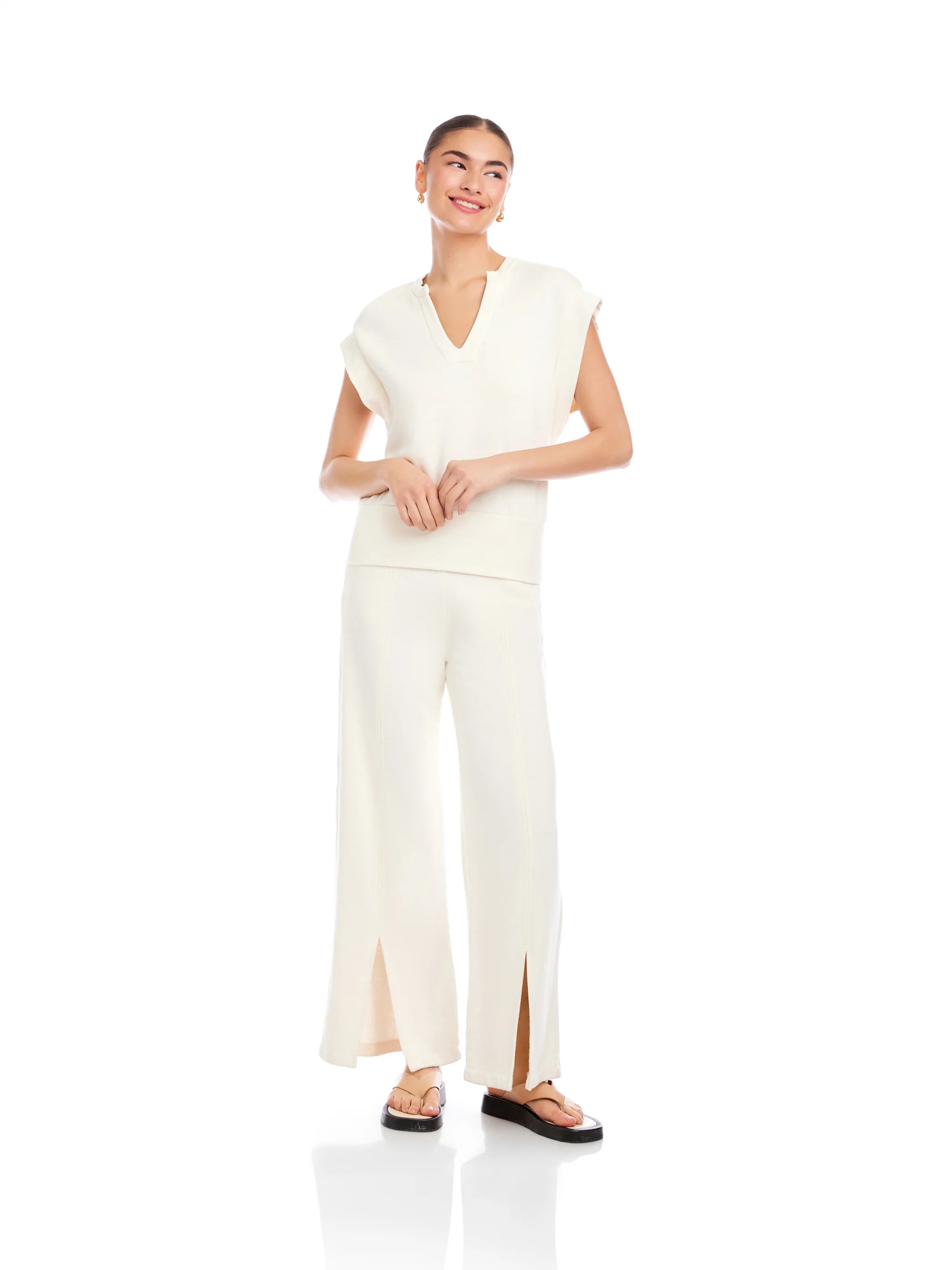 Cream V Neck Top
