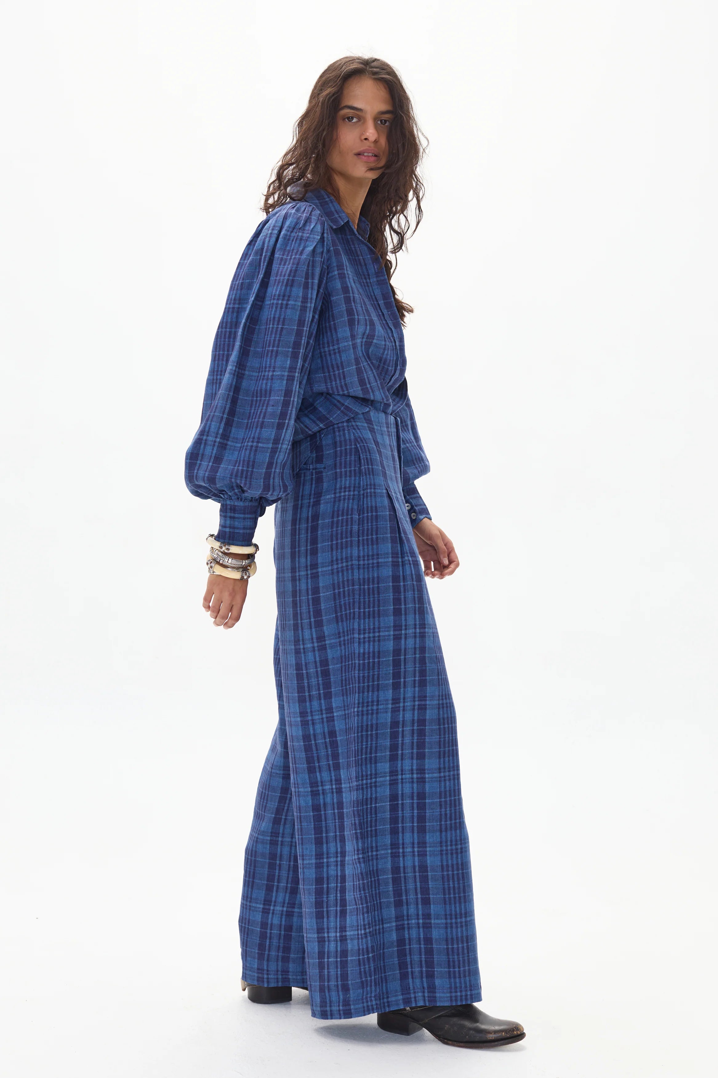 Culotte Linen Pants Ocean Checks