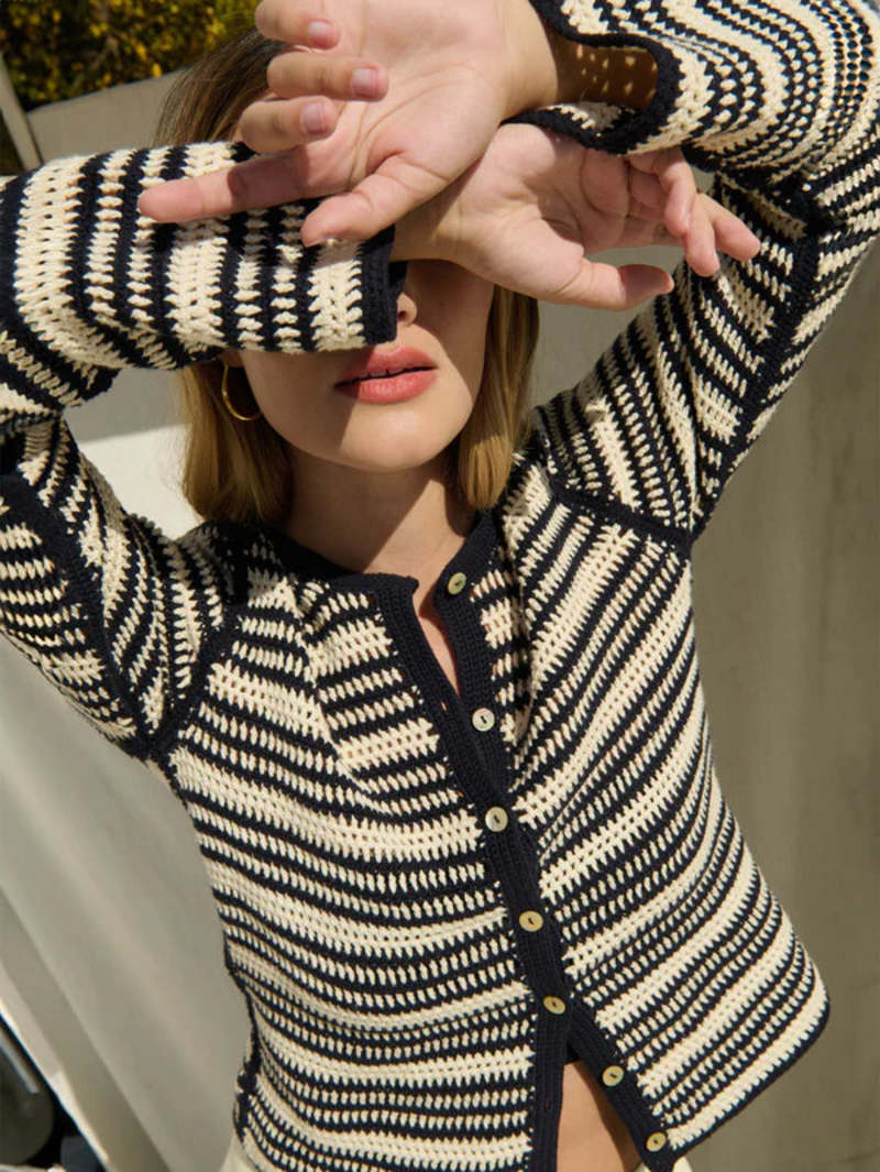 Courtney Crochet Cardigan Navy Stripe