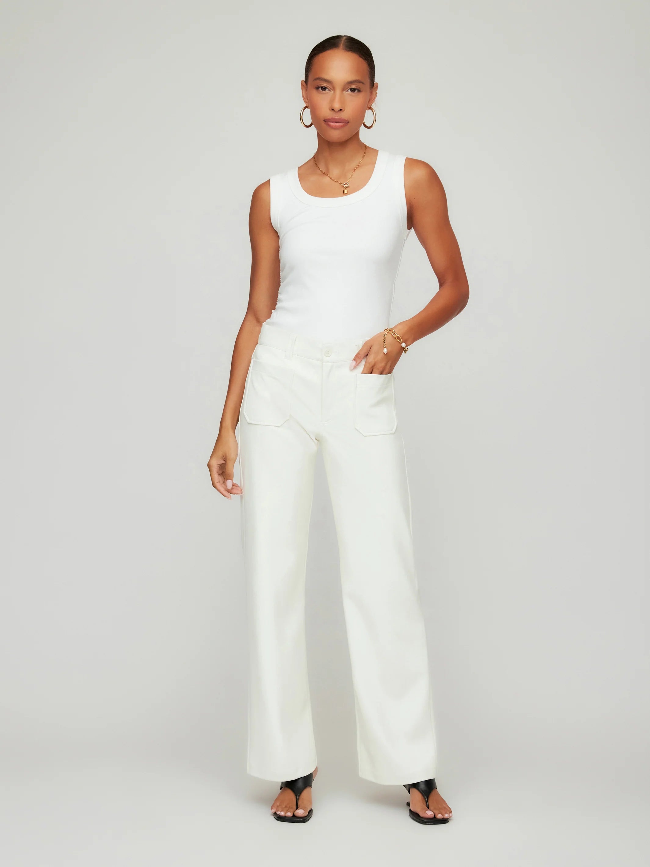 Faux Leather Ivory Wide Leg Pant