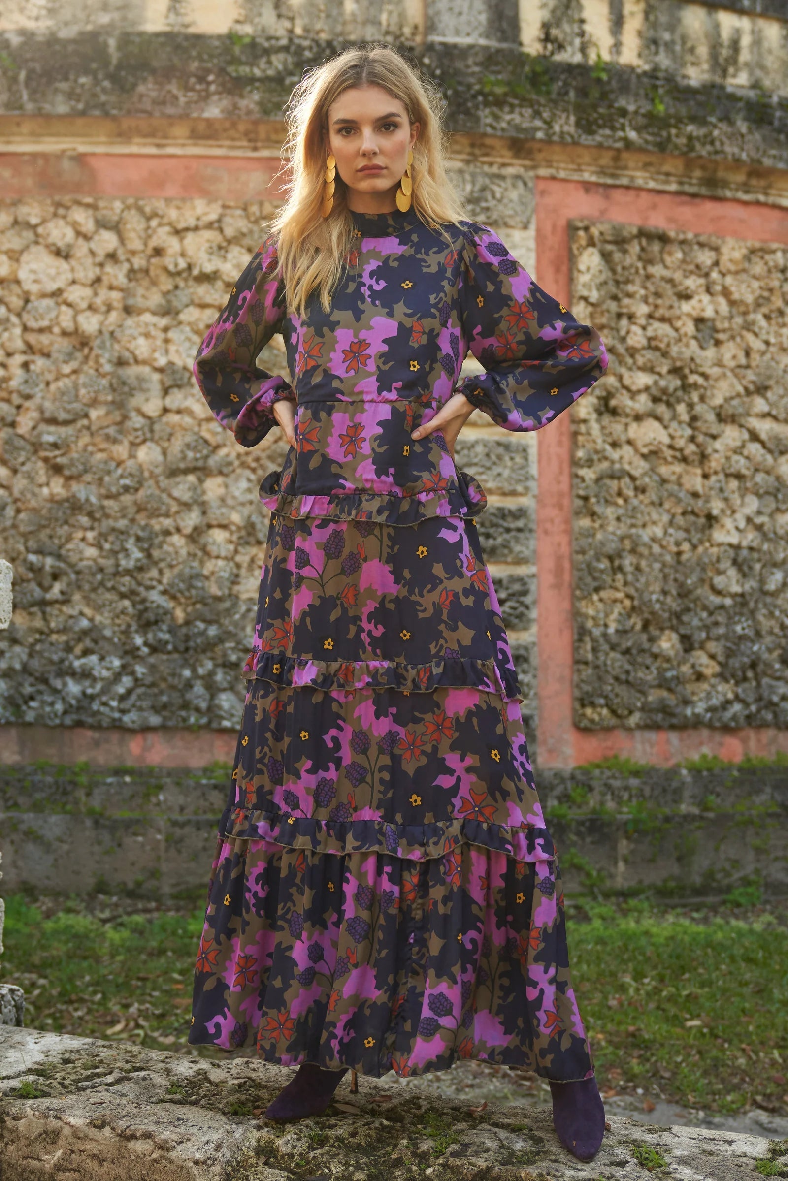 Suzani Navy Mock Neck Maxi