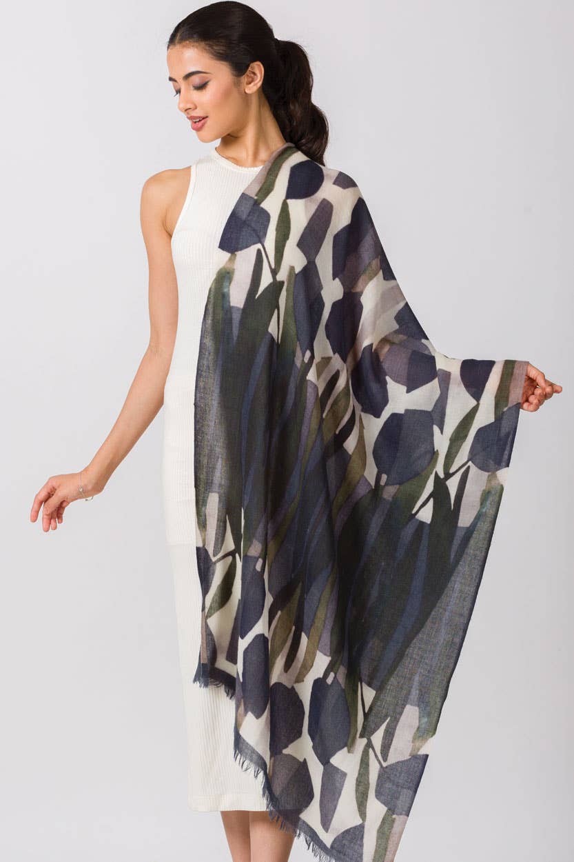 Navita Fine Wool Shawl: Burgundy & Green
