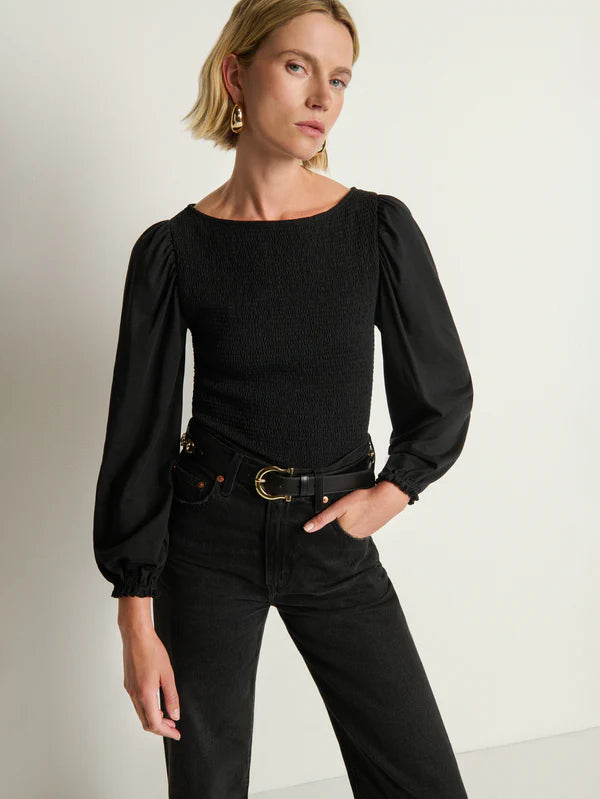 Aidan Smocked Blouse Jet Black