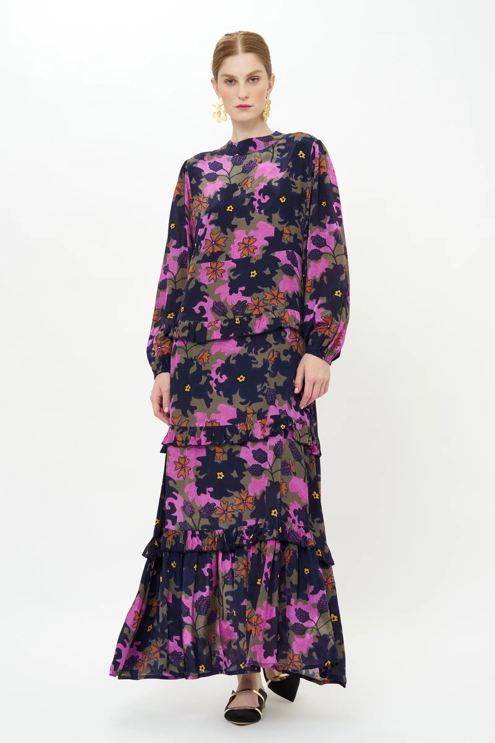 Suzani Navy Mock Neck Maxi