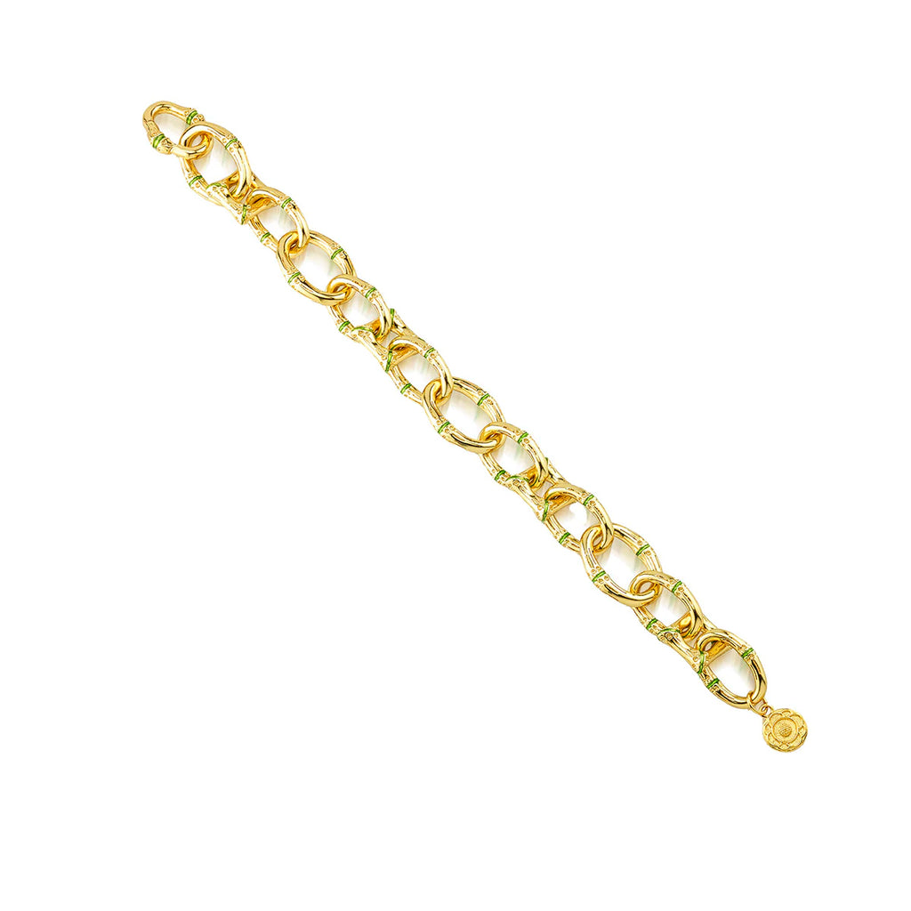 Bangkok Bamboo Link Bracelet, 7.25" - Gold/Green Ename