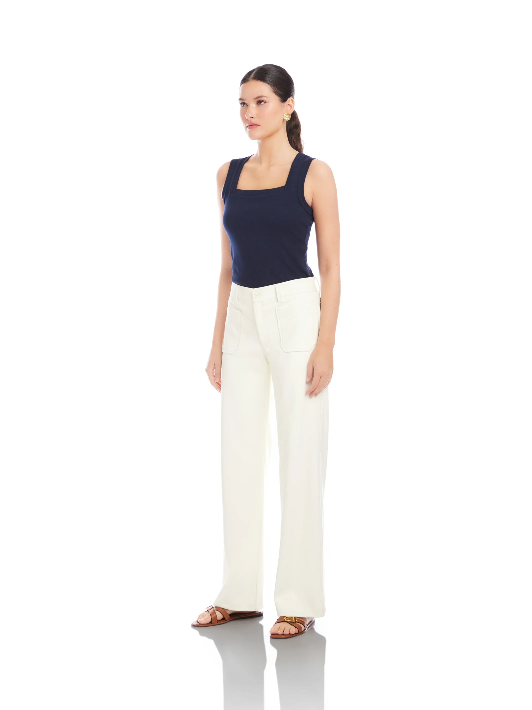 Faux Leather Ivory Wide Leg Pant