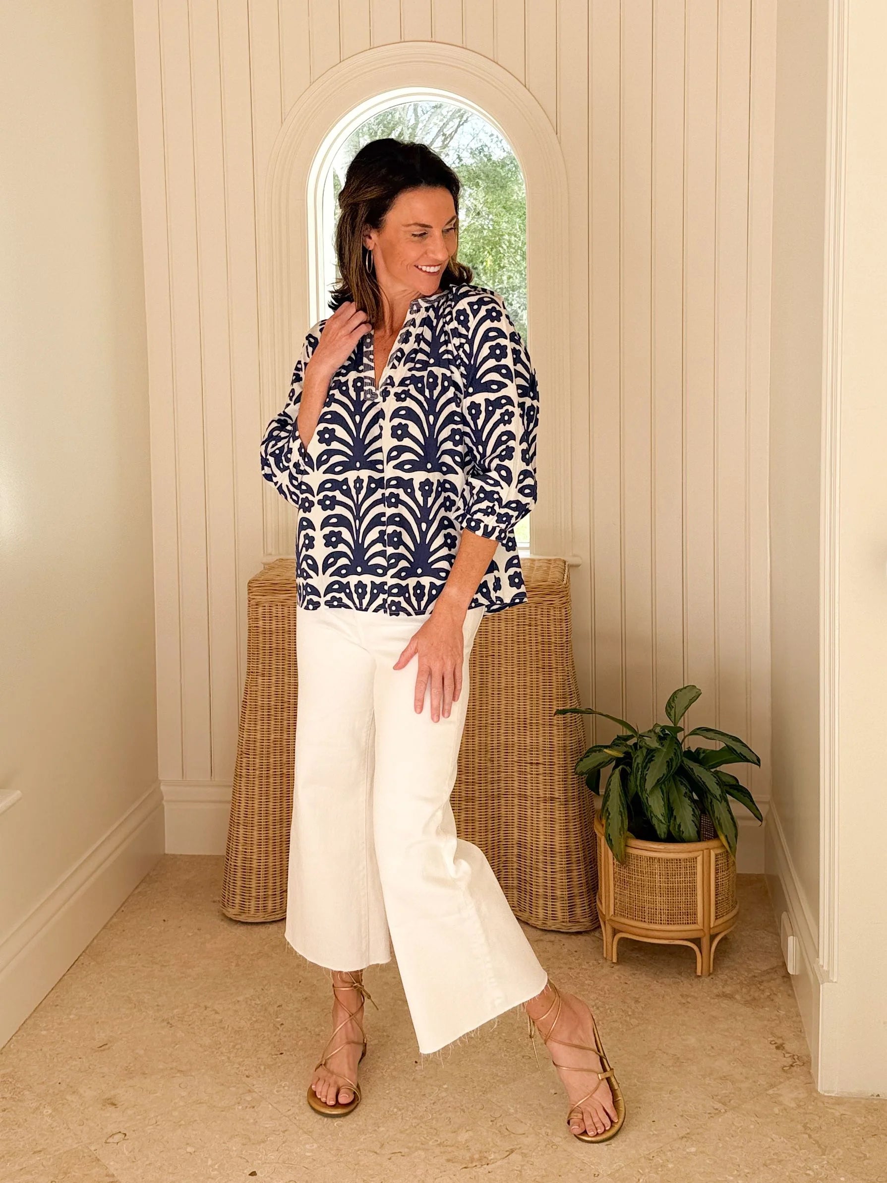 Sallie Ann 3/4 Ikat Block Blouse