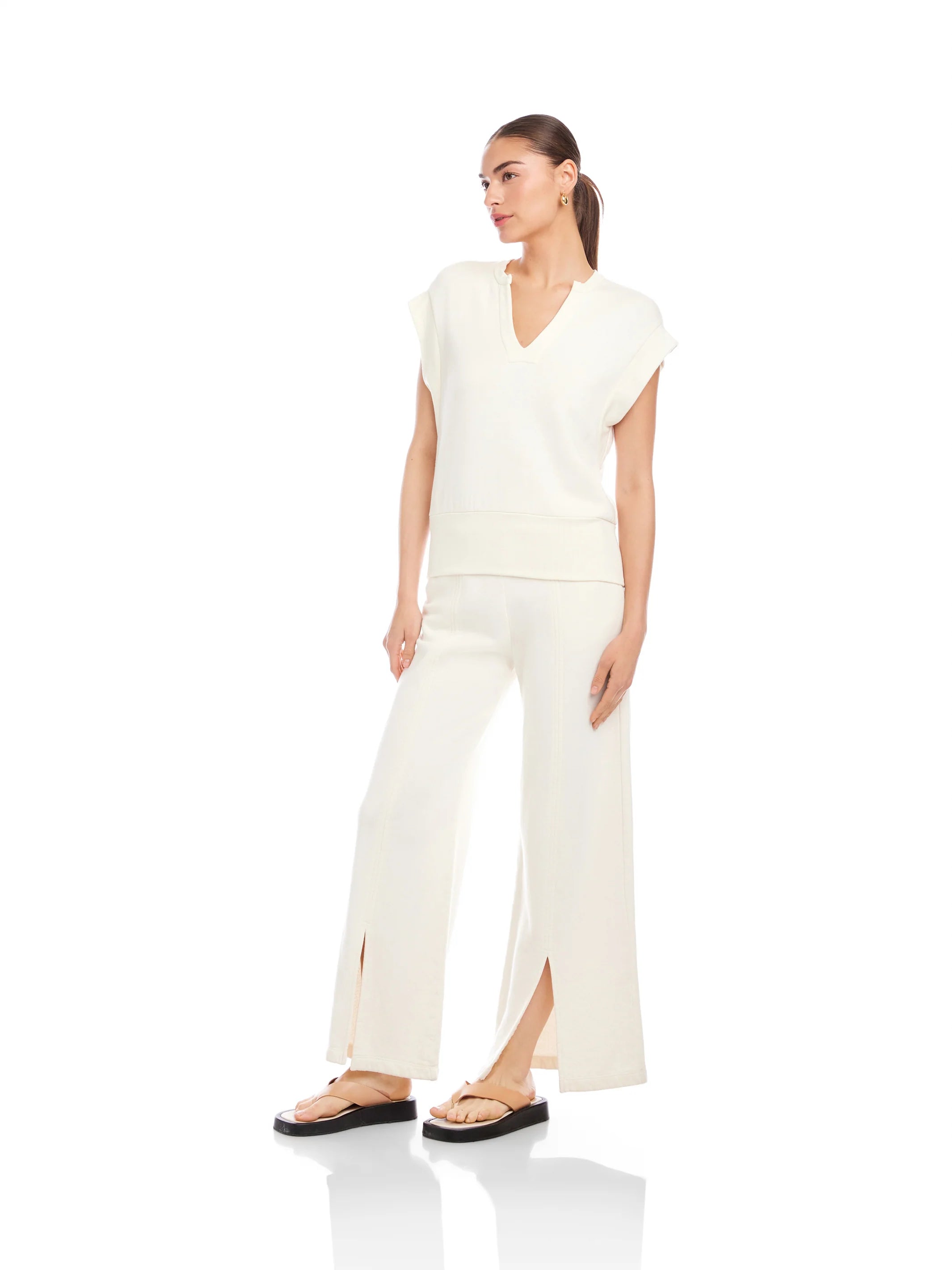 Cream V Neck Top