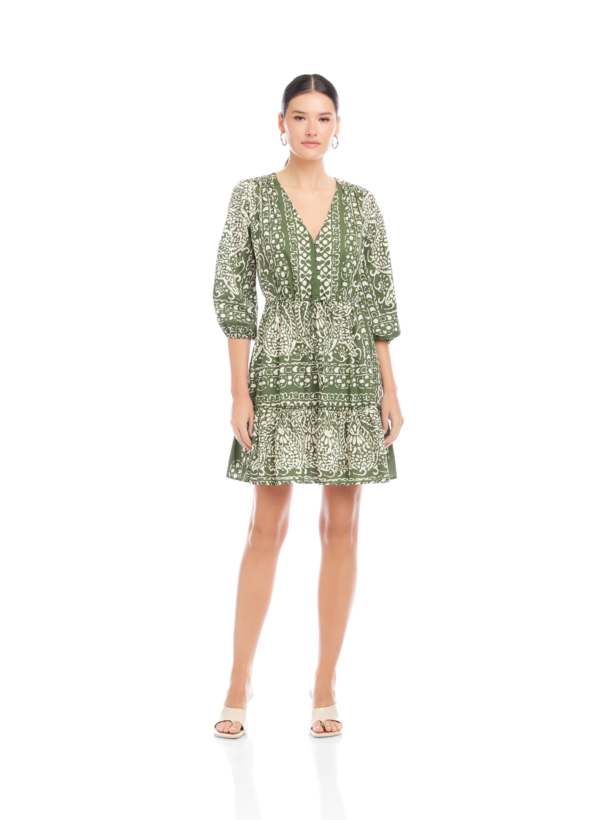 Tasha Tiered Dress Green and Ecru