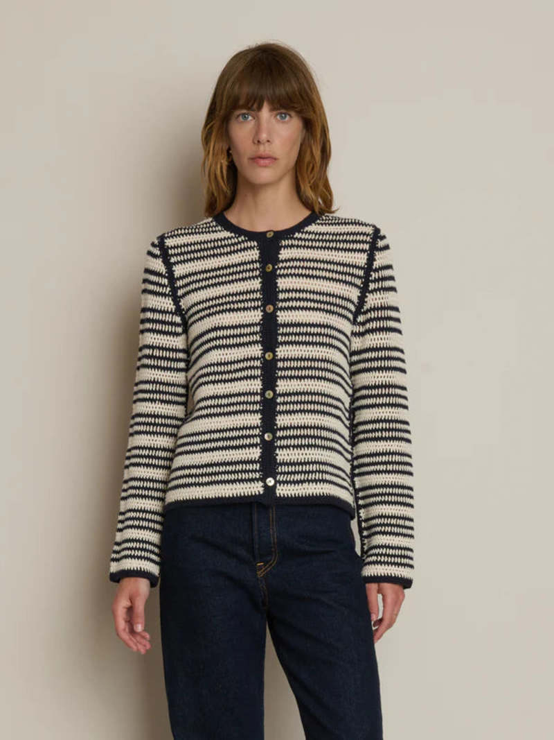 Courtney Crochet Cardigan Navy Stripe