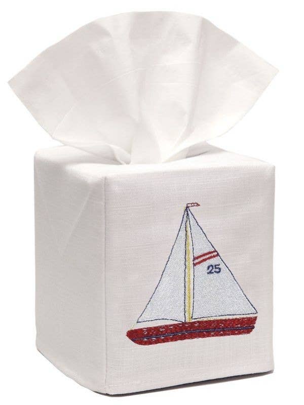 Tissue Box Cover Linen Cotton - Sailboat