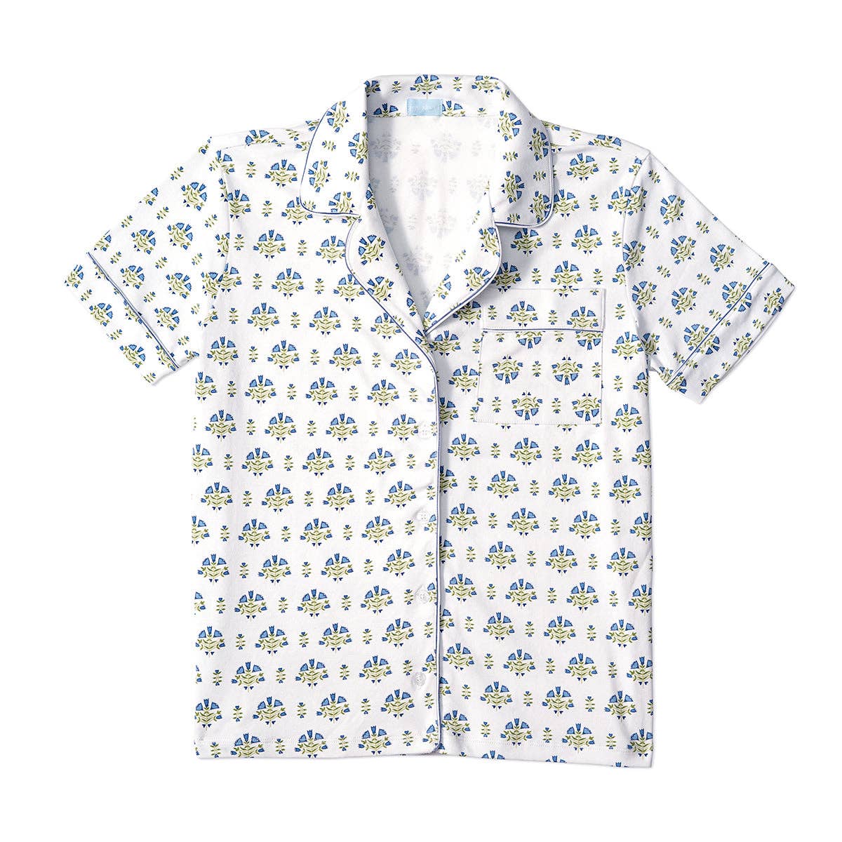 Lyre Flower Block PrintWomen’s Button Front Short Pajama Set: Lyre Flower Block - Green / M