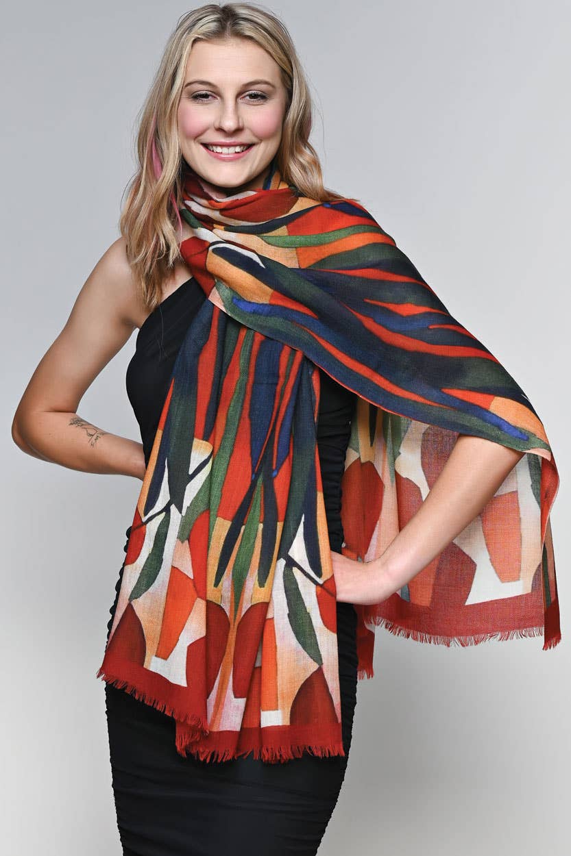 Navita Fine Wool Shawl: Burgundy & Green