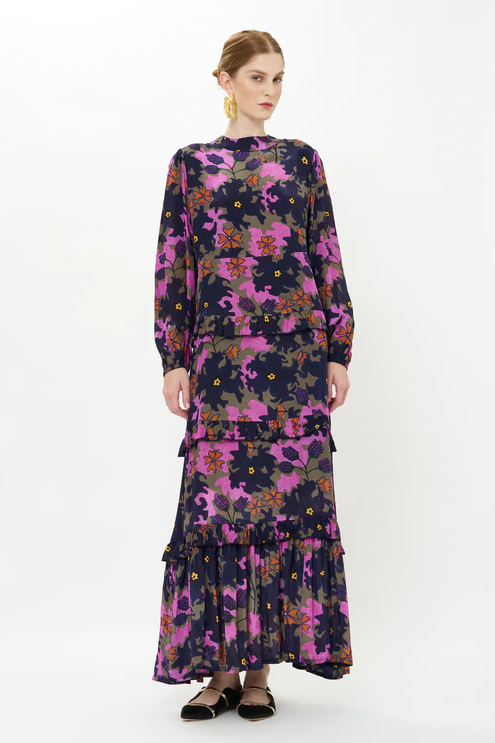 Suzani Navy Mock Neck Maxi