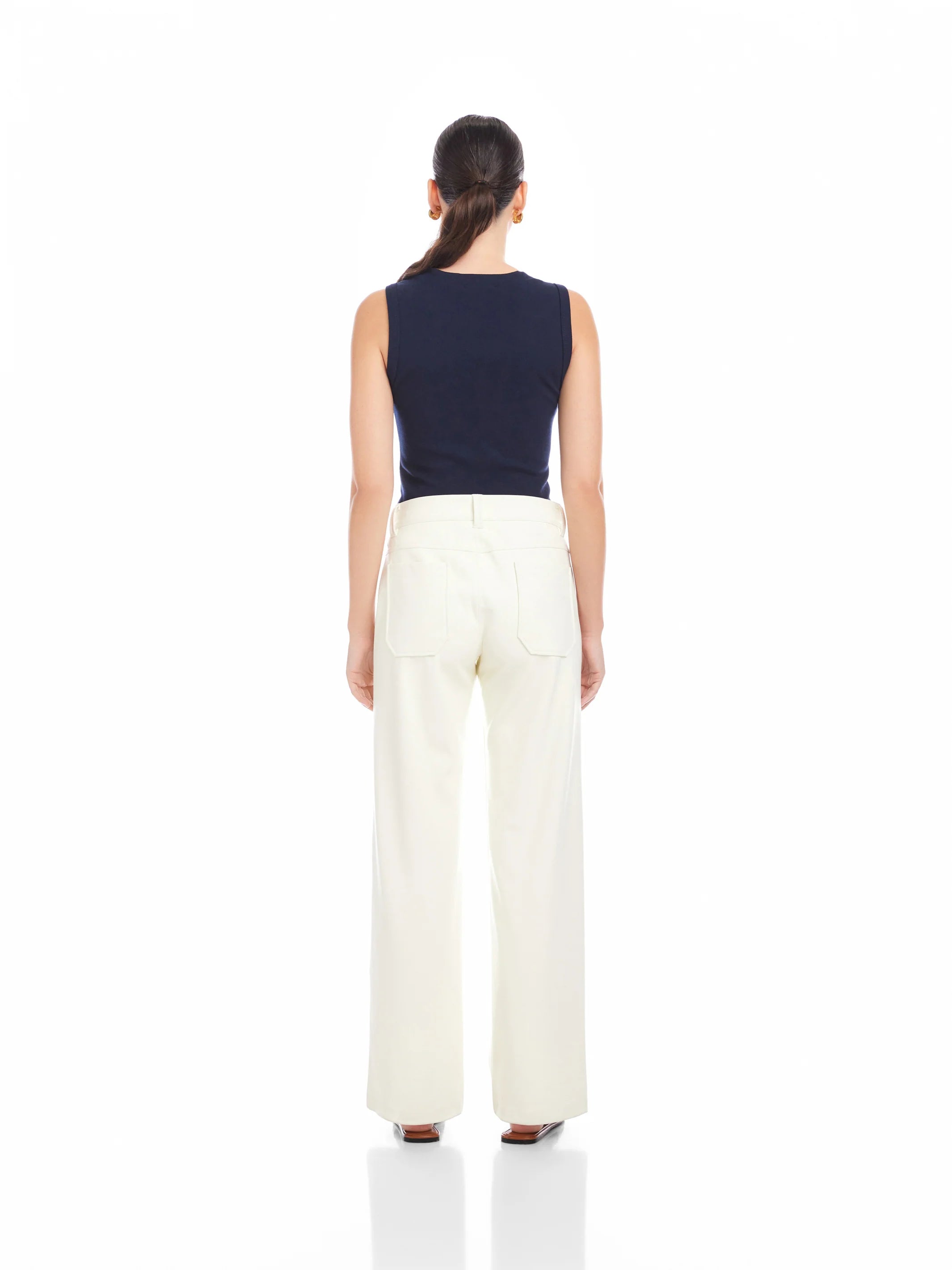Faux Leather Ivory Wide Leg Pant