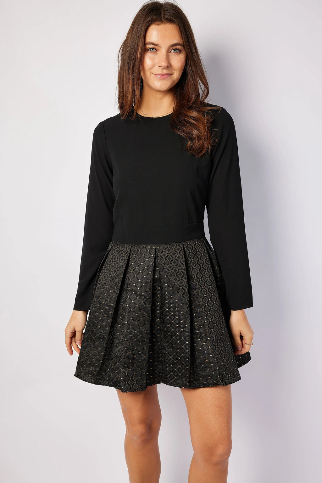 Zip black Pleated Mini Dress